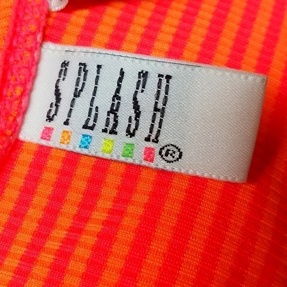 VINTAGE 90s Splash Neon Pink Orange Strappy Back High Rise Swimsuit Medium - Picture 9 of 12